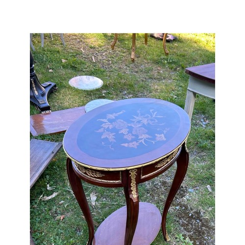 712 - Star Lot : A stunning pair of matching French baroque style oval shaped side tables with profuse flo... 