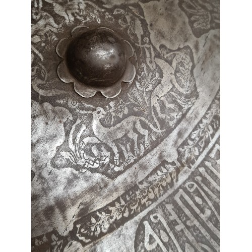 112 - Star lot : An antique 19th century Islamic Persian Qajar calligraphy acid etched with four florigfor... 