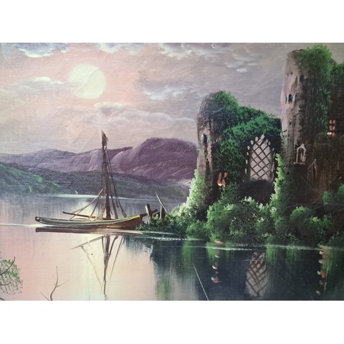 257 - Star Lot : A very large early 20th century original excellent oil on canvas painting. Features a ser... 