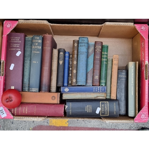 331 - A large box of antique books including the history of Ulster, Golden Legends of the Gail, and Railwa... 