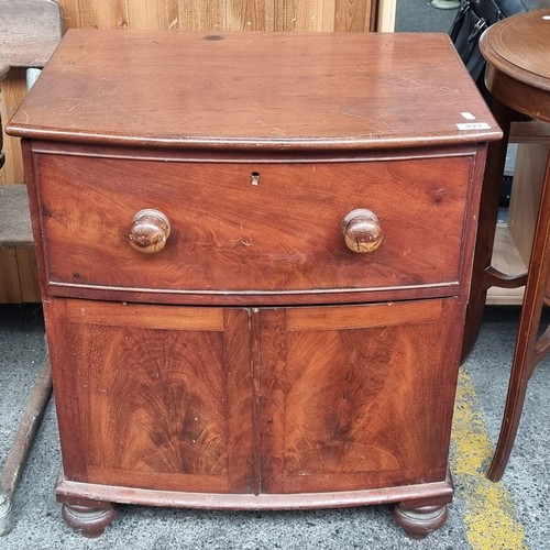 499 - 19th Century red Mahogany Bow Fronted Camode. The top lifts up. Could do a job in a pinch.