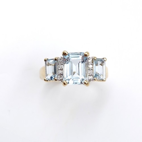 6 - Star lot : A nine carat gold large huge aquamarine and diamond ring. Ring size - O. Weight - 3.55 gr... 