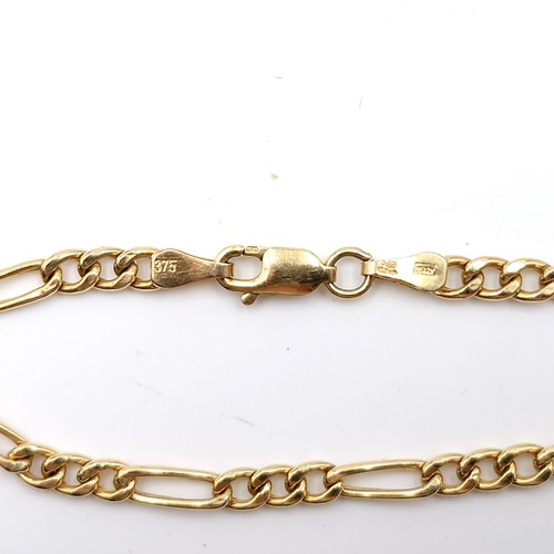 43 - Star lot : A Figaro link nine carat gold bracelet stamped Italy (375) with lobster clasp. Weight - 2... 