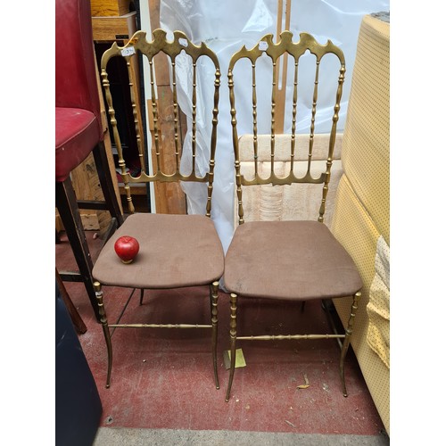 936 - Star lot : A piar of super vintage brass chivari itailan chairs. €450 each on line, one stretcher ne... 