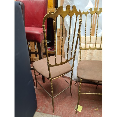 936 - Star lot : A piar of super vintage brass chivari itailan chairs. €450 each on line, one stretcher ne... 