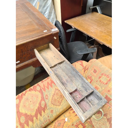 940 - Star Lot : Very tall antique clerk's desk with labels and memorandum from Ulster bank on the inside ... 