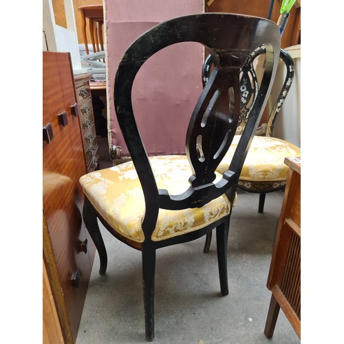 711 - Star Lot : A pair of fabulous French Renaissance style occasional chairs with ebonized frames uphols... 