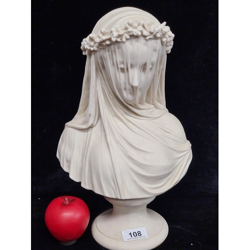 108 - Star Lot : A magnificent Copeland Parian Bust of the Veiled Bride, c. 1860's,  sculpture by Raphaell...