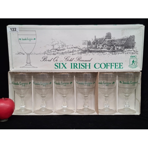 122 - A striking set of six Luminarc Irish coffee glasses. Housed in original box.