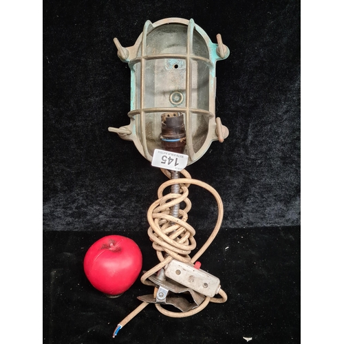 145 - A fantastic vintage inspection lamp complete with brass protective explosion proof cage and stainles... 