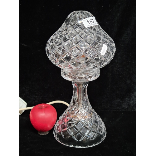 157 - Star Lot : A stunning crystal mushroom table lamp. Lights up beautifully, in working order.