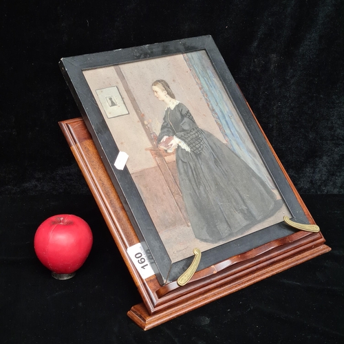 160 - Star Lot: A delicate original 19th century gouache on paper painting. Features a woman in mourning d... 