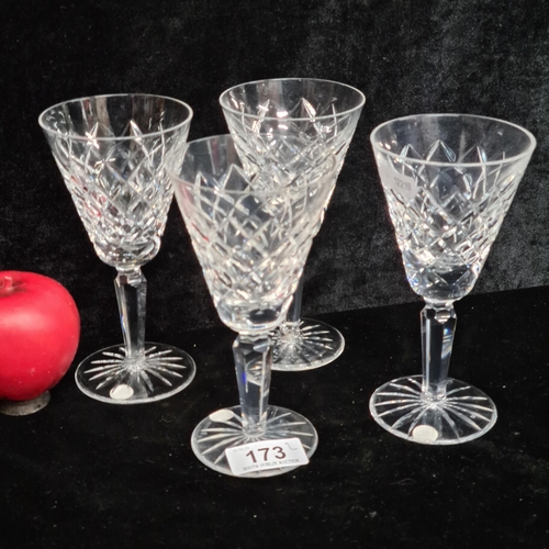 173 - A set of four good size Waterford Crystal wine glasses in the Tyrone pattern. In good condition, aci... 