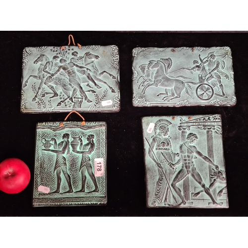 178 - Four vintage wall plaques featuring Greek mythological scenes. Really like these.