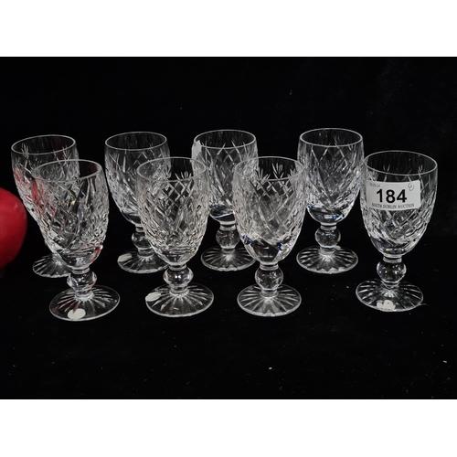 184 - A set of 8 Waterford Crystal stemmed glasses in the Donegal pattern. In good condition with acid mar... 