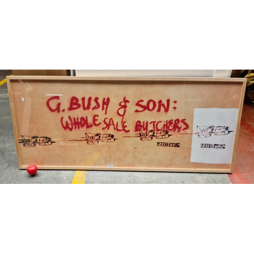 212 - A very large print after 'Steve Winney' titled 'G Bush and Sons Wholesale Butchers'. Housed in a woo... 