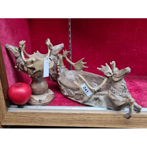 241 - Two rustic table centre pieces in the form of a bowl and chalice with stag design. Brand new from a ... 