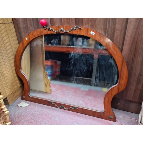 248 - Star Lot : A large attractive horse shoe wooden framed overmantel / overmantle mirror with brass scr... 