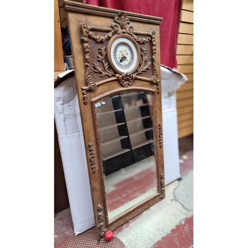 251 - Star Lot : A gorgeous large French style mirror with hand painted porcelain panel and gilt moldings.... 