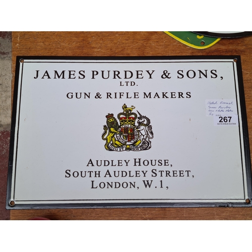 267 - A heavy  metal enamel 'James Purdey & Sons Ltd Gun and Rifle Makers' Advertising sign.