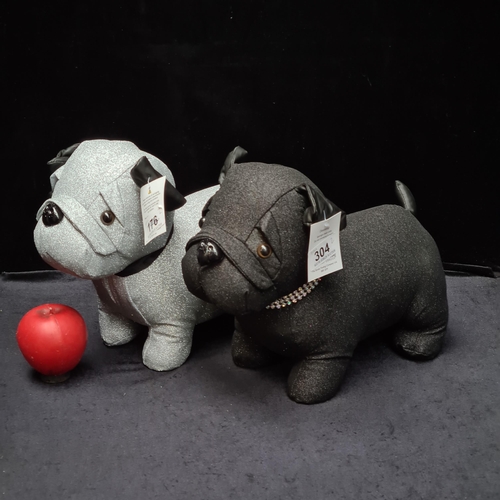 304 - A pair of very heavy black and silver glitter pug door stoppers. MM: 22cm. Brand New From a top UK d... 