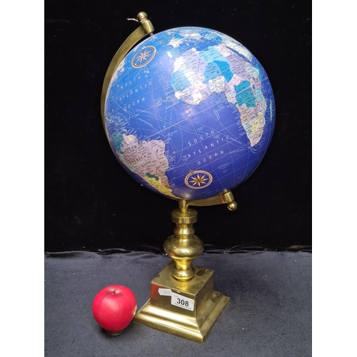 308 - Elegant desk globe with brass stand. Features a blue ocean design and detailed legend. Scale: 1:72,0... 