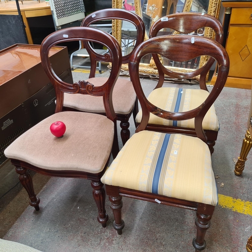 346 - Four mahogany balloon back dining chairs with two boasting fluted turned wood tapered legs, and othe... 