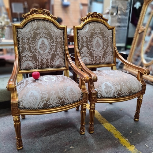 348 - Star Lot : A pair of magnificent French Louis XV antique Baroque style Salon gilt wood arm chairs wi... 