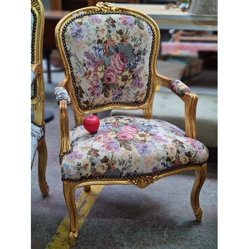 349 - Star lot : An exquisite French Antique Louis XV Baroque style gilt wood armchair with upholstered ta... 