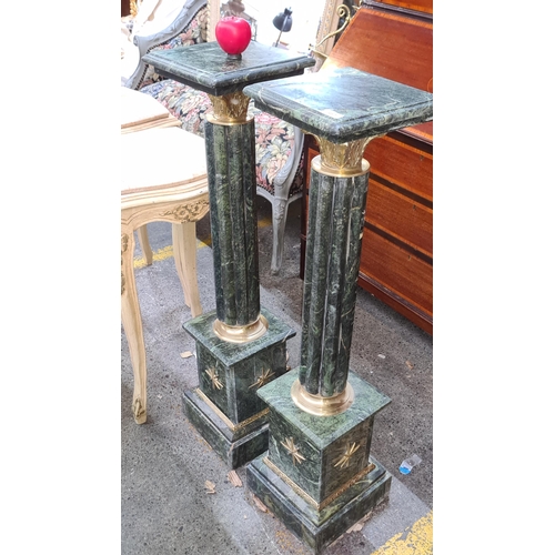 361 - Star Lot : A stunning pair of green cold Italian marble columns. Great weight and real quality to th... 