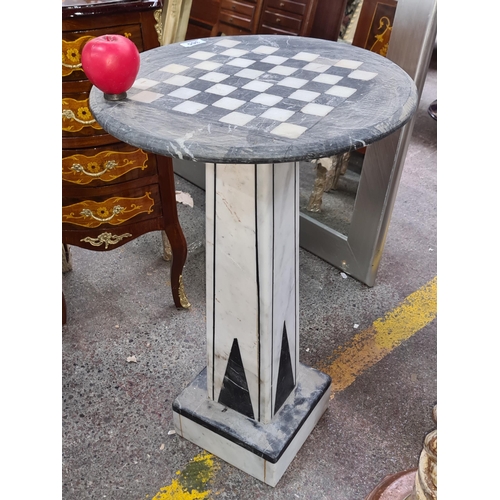 365 - Star Lot : A superb luxury Cold Italian marble pedestal chess table. Fabulous piece all marble.