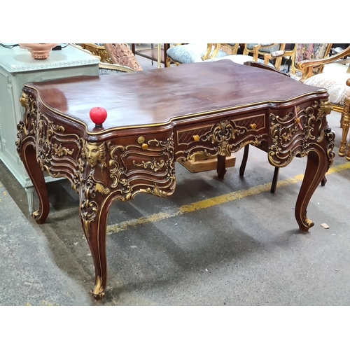 368 - Super Star Lot : A very impressive mahogany antique style Louis XV desk boasting beautiful hand pain... 