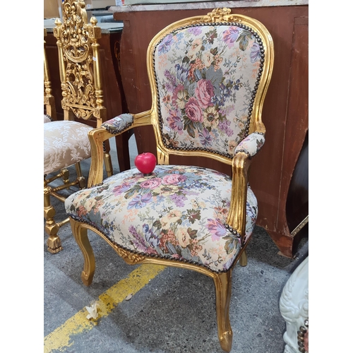 375 - Star Lot : A beautiful and very elegant elbow chair upholstered with a floral tapestry and featuring... 