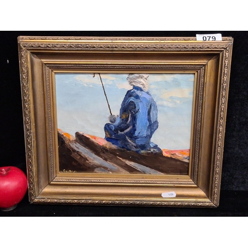 79 - Star Lot : A wonderful original oil on board painting featuring a Bedouin Shepard seated on a rock. ... 