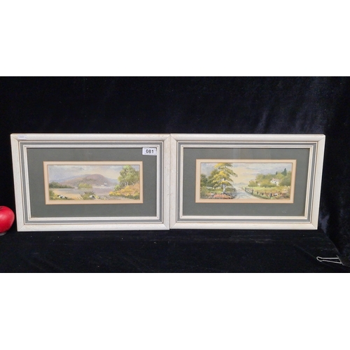 81 - A charming pair of chalk pastel on paper paintings / drawings titled 'Quiet beach' and 'Country road... 