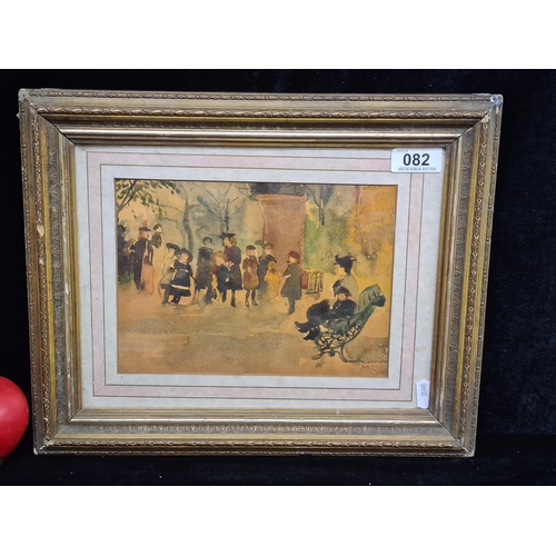 82 - A sweet watercolour on paper painting. Features a Park scene with Children and figures. Rendered in ... 