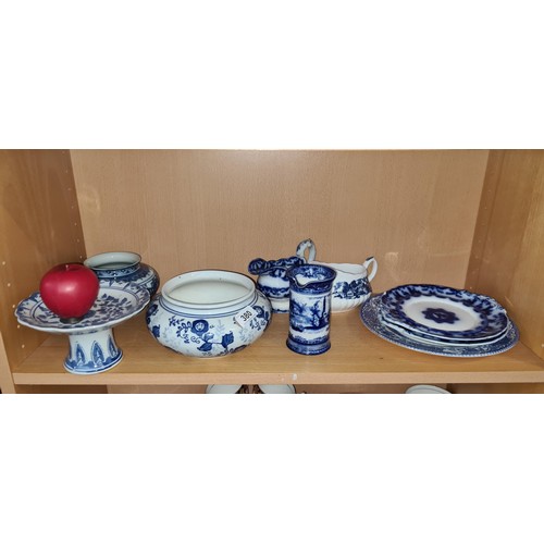 380 - Nine pieces of blue and white ceramic including some Chinese examples.