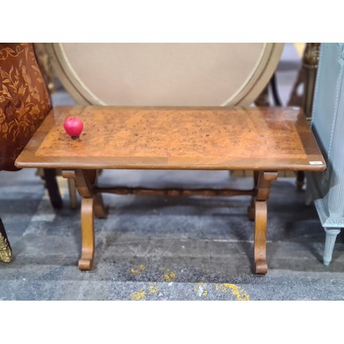 387 - Star Lot : A classic walnut coffee table with string inlay to top, cabriole legs and turned stretche... 