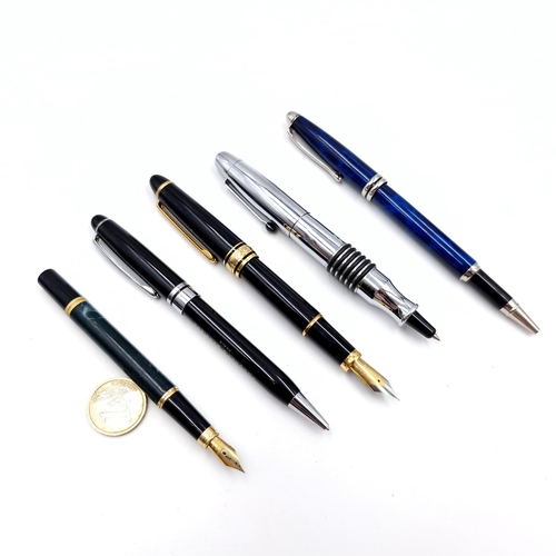 37 - A collection of two fountain pens with iridium nibs. Together with three ballpoint examples. Items a... 