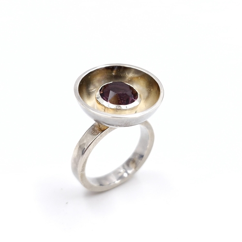 403 - A sterling silver amethyst stone hand crafted ring by designer 'Evonne Bolger'. Size - R. Weight - 1... 