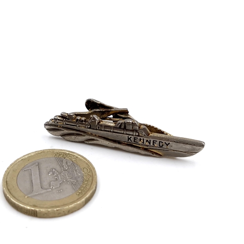 416 - An interesting brooch of a Torpedo gunboat with the name 'Kennedy' inscribed (USA president Jack Ken... 