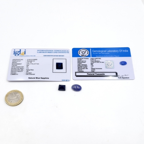 461 - Two natural gemstones - a tanzanite of 6.45 carats together with a blue sapphire of 6.12 carats. Bot... 