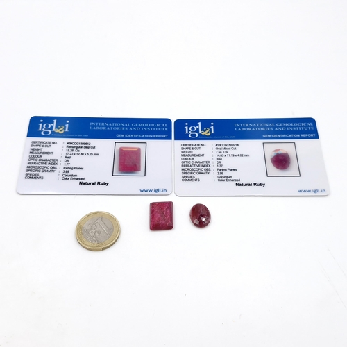 462 - Two natural ruby gemstones of 7.54 carats & 15.28 carats. Both come with certificates of authenticit... 