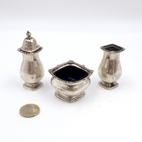 47 - A collection of sterling silver cruets hallmarked Birmingham - 1932. Consisting of a salt cruet & tw... 