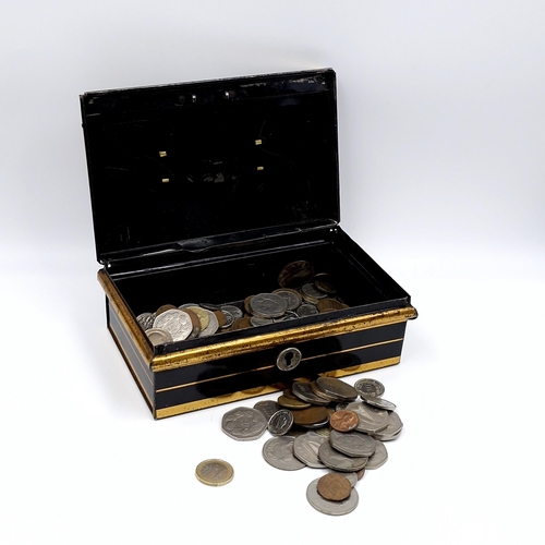 477 - A collection of Irish & UK coins. Contained in a metal money box.