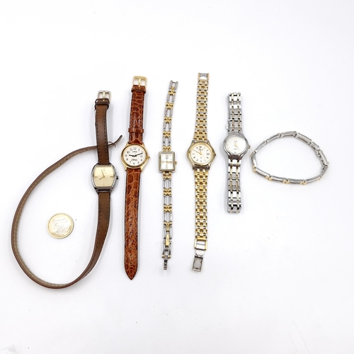 59 - A collection of items consisting of three ladies wristwatches with metal bracelet together with thre... 