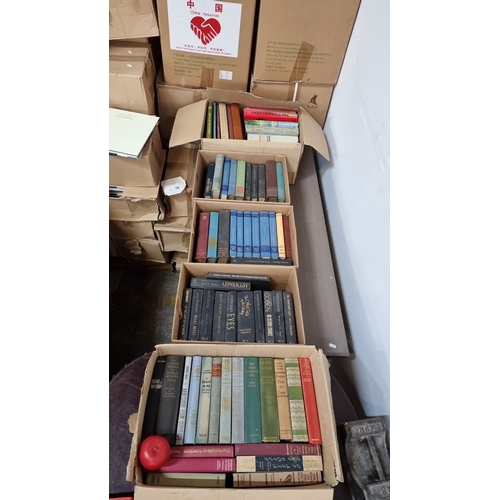 646 - Collection of five boxes of  vintage books, featuring titles like 