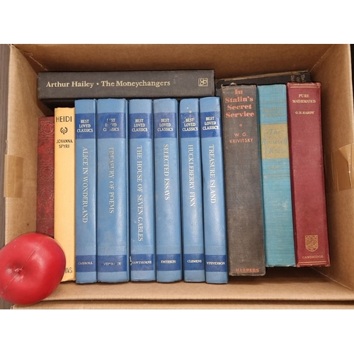 646 - Collection of five boxes of  vintage books, featuring titles like 