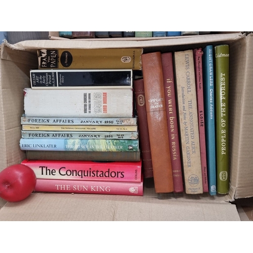 646 - Collection of five boxes of  vintage books, featuring titles like 