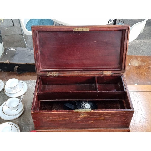 650 - Antique wooden storage chest with compartmentalized interior, from late 19th to early 20th century, ... 